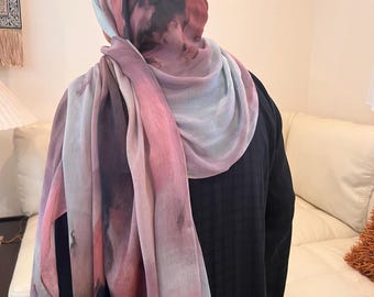 Print Modal Hijab, Printed Hijab, modal hijab prints, watercolor style hijabs, printed modal hijab