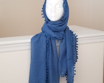 Cotton Viscose Pompom Hijab Wrap shawl Head scarf for women, pom pom hijab, plain solid hijab, fancy formal scarf, fall scarf, pompom hijab