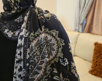 Print Modal Hijab, Printed Hijab, Midnight Paisley Modal print