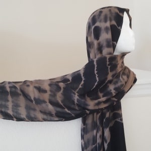 Black tie dye viscose hijabs, viscose hijab, scarf. Headwrap, aztec shawl, soft viscose hijab, black and brown hijab, tie dye hijab