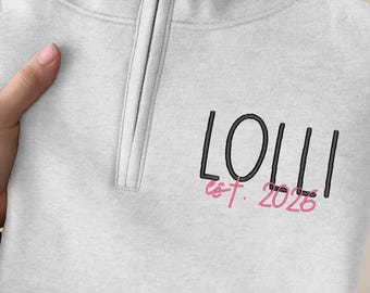 Sudadera Lolli personalizada, suéter Lolli EST con cremallera hasta el cuello y bordado personalizado, regalo de Navidad para la abuela, N089