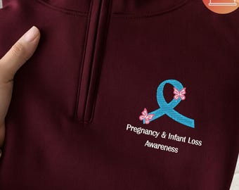 Sudadera con cremallera de un cuarto para concienciar sobre la pérdida gestacional e infantil, con lazo rosa y azul bordado, regalo de apoyo para mamá, N245