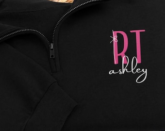 Sudadera para terapeuta respiratorio, bordada, personalizada, con cremallera hasta el cuello, N091