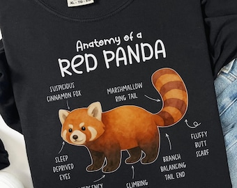 Camiseta de manga larga con estampado de anatomía del panda rojo, camiseta para amantes de los animales, suéter de panda rojo adorable, camisetas para cuidadores de zoológico, T167