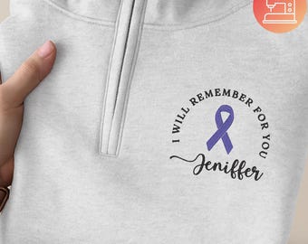 Bluza z haftowanym napisem „Zapamiętam Cię” na Alzheimera, zamek błyskawiczny, spersonalizowana fioletowa wstążka Qzip, prezent dla osoby z chorobą Alzheimera, N243