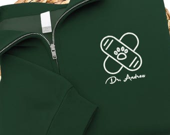 Sudadera con cremallera de un cuarto bordada para veterinario, suéter para técnico veterinario, regalo para veterinario, N100