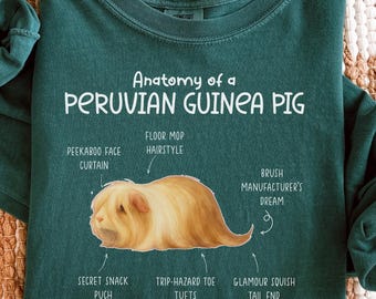 Camiseta con diseño de anatomía de cobaya peruana, camiseta de manga larga para cuidador de zoológico, regalo para amantes de las cobayas, T170