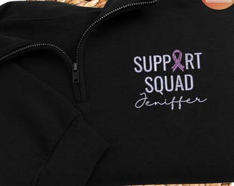 Sudadera con cremallera de un cuarto bordada para concienciar sobre el lupus, regalo personalizado con lazo morado para el equipo de apoyo, N260