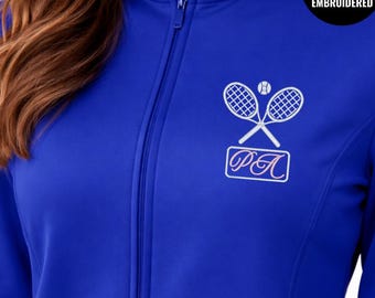 Sudadera de tenis bordada con cremallera completa para mujer, chaqueta con iniciales personalizadas, regalo personalizado para jugador, R054