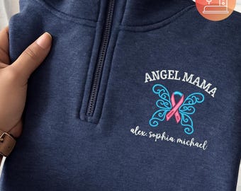 Bluza z haftem i zamkiem błyskawicznym z okazji straty dziecka, spersonalizowany sweter z motylem Angel Mama, pamiątkowa bluza z zamkiem błyskawicznym Angel Babies, N236