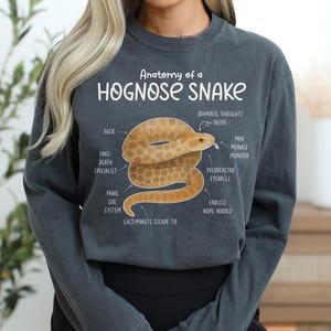 Camiseta engraçada com estampa de cobra-nariz-de-porco, camiseta de manga comprida com estampa de réptil, presente para amantes de cobras, camiseta com a anatomia da cobra-nariz-de-porco, T169