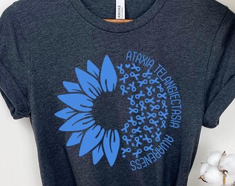 Ataxia Telangiectasia Awareness Shirt, Floral AT Ribbon Tee, Ataxia Warrior Shirt, Ataxia Survivor Tee, Ataxia Warrior Disease Shirt, RZ733