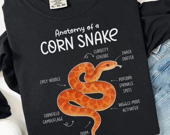 Camiseta de manga larga con diseño de la anatomía de una serpiente del maíz, camiseta para amantes de los reptiles, regalo para dueños de serpientes exóticas, T166