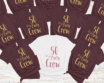 Camisas de 50 anos para grupo feminino, tripulação de 50 anos, camisas de festa de 50 anos, 50 e fabulosas, Hello Fifty, capítulo 50, 1974 nascido, RZ654