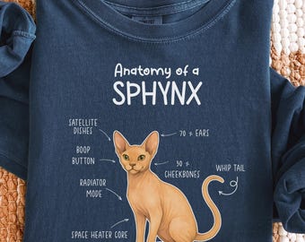 Camiseta de manga larga con la anatomía del gato Sphynx, camiseta para mamá y papá Sphynx, regalo divertido para amantes de los gatos, T165