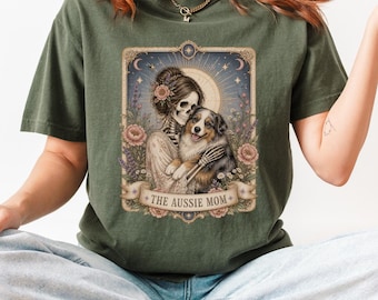 Aussie Mom Tarot Card Shirt, Australian Shepherd Mom Tee, Skeleton Dog Lover Gift, S147