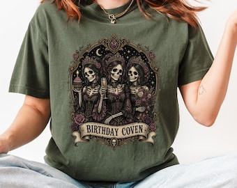 Birthday Coven Shirt, Gothic Skeleton Birthday Tee, Witchy Birthday Party Gift, S159
