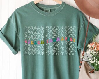 Camisa de terapeuta del habla, camisa Slp, camisa de patología del habla, patólogo del habla y lenguaje, terapia del habla, regalo para SLP, colores cómodos, RZ336