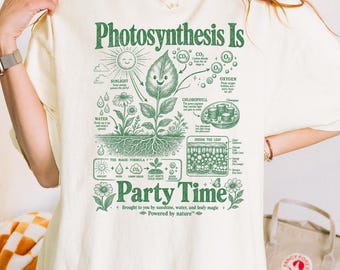 Koszulka „Fotosynteza to czas na imprezę”, koszulka w stylu retro lat 90. z motywem biologicznym, prezent dla miłośników nauki, S091