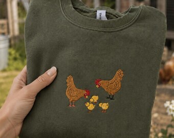 Embroidered Chicken Sweatshirt, Mothers Day Chicken Hoodie, Chicken Mom Gift