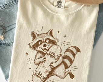 Skateboard Raccoon Shirt, Skateboard Tee, Skater Animal Gift, S151