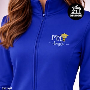 Embroidered PTA Full Zip Women Sweatshirt, Personalized Physical Therapist Assistant Jacket Gift for Women, R015