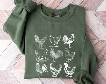 Chicken Sweatshirt, Mothers Day Chicken Sweatshirt, Roosters, Animal Sweatshirt, Chicken Lover, Breeds Shirt,Funny Farmer Farm Hoodie, RZ331