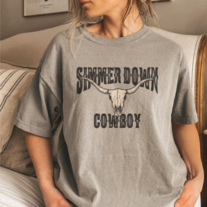 Simmer Down Cowboy Shirt, Cowgirl Shirt, Western Show Clothing, Cow Skull Shirt, Desert Tee, Boho Western Shirt, Cute Western Shirts