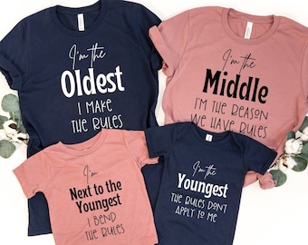 Sibling Matching Shirts, Big Brother Big Sister Gift, Oldest Middle and Youngest Rules Shirts, Funny Family Shirt, Sibling Shirt for 3,RZ200
