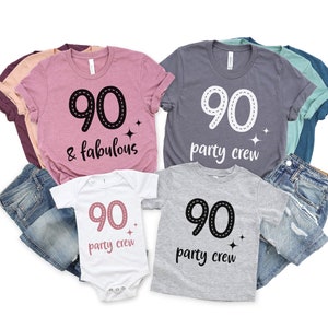 90 and Fabulous Shirt, 90th Birthday Shirt, 90th Birthday Gift, Turning 90, 90th Birthday Party, Ninety Birthday Crew, Kids, Toddler, RZ176
