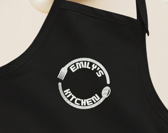 Delantal de cocina bordado personalizado, delantal para hornear, delantal personalizado, regalo de chef, delantal de cocina, regalo de cocina, regalo de repostería, E001
