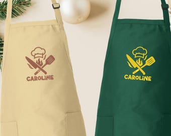 Grembiule da cuoco personalizzato con nome ricamato, grembiule da cucina personalizzato con tasche, regalo di cucina personalizzato, E009
