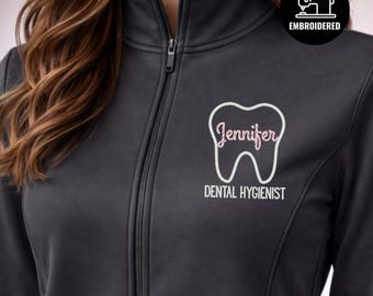 Chaqueta de higienista dental titulada, bata de asistente dental, regalo para profesionales de la odontología, R049