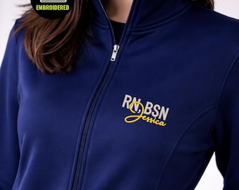 Embroidered Registered Nurse (RN) Full Zip Fleece Jacket, Custom Name BSN Jacket