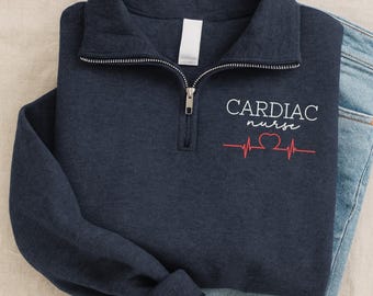 Sudadera con cremallera de un cuarto de enfermera cardíaca bordada, regalo de Navidad, N144