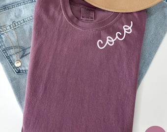 Coco Shirt, Neck Print Coco Tshirt, Personalized Grandma Gift, Custom Gift For New Coco, Pregnancy Reveal Coco Mothers Day Gift, T192