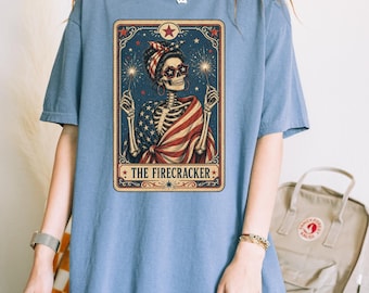 The Firecracker Tarot Card Shirt, Patriotic Skeleton Tee, Spooky Americana Gift, S154