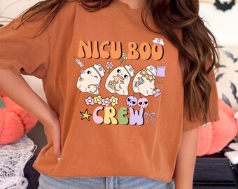 Maglietta TIN Boo Crew, maglietta di Halloween per infermiere TIN, maglietta con tenero fantasma da infermiere, maglietta con costume da infermiere neonatale, maglietta regalo spaventosa per il personale TIN, T247