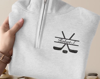 Personalisiertes gesticktes Hockey Quarter Zip Sweatshirt, Eishockey 1/4 Reißverschluss Pullover, N063