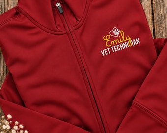 Embroidered Veterinary Technician Full Zip Jacket, Custom Vet Tech Name Fleece Gift Jacket