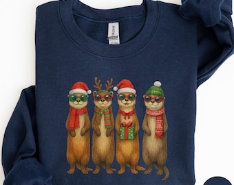 Christmas Otter Sweatshirt, Cute Otter Christmas Shirt, Santa Hat Otter Reindeer Gift, Xmas Animal Sweater, Christmas Trip Shirt, 029