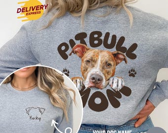 Sudadera con nombre personalizado de Pitbull, regalo personalizado para amantes de la raza de perro, forro polar unisex acogedor, sudadera con capucha para mamá y papá Pitbull, T119