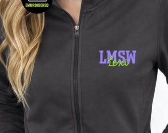 Custom Licensed Master Social Worker Full Zip Fleece Jacket, Embroidered Social Worker Appreciation Gift