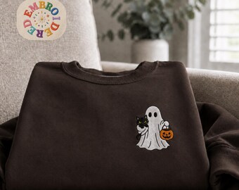 Embroidered Spooky Halloween Sweatshirt, Pumpkin Season Crewneck, Fall Girly Gift