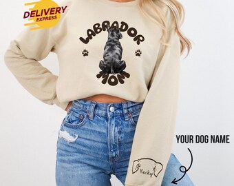 Benutzerdefinierte Ärmel Name Labrador Retriever Sweatshirt, personalisierte Hundeliebhaber T-Shirt, Labrador Mama Papa Geschenk, Unisex Komfort Top, T126