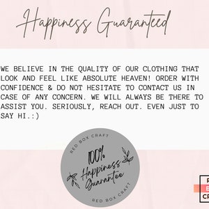 K&ouml;nnte beinhalten: Ein grauer Kreis mit dem Text "100% Happiness Guarantee" und den Worten "Red Box Craft" auf beiden Seiten. Der Text ist in einer handschriftlichen Schrift. Der Hintergrund ist hellrosa.