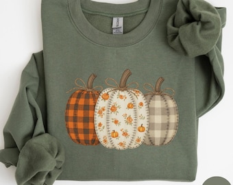 Fall Pumpkin Sweatshirt, Autumn Fall Sweater, Thanksgiving Shirt, Plaid Pumpkins Shirt, Checkered Pumpkin Shirt, 047