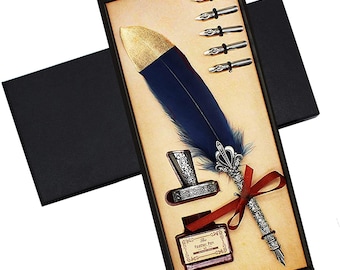 Dip Calligraphy Pen Set Owl Feather Pen Lacquer Stamp Writing Tools W/ Gift Box
