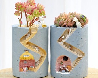 Ornament Plant Pots, Animal Succulent Planter, Hedgehog Ceramic Pot, Cactus Rabbit Planter Pot, Tiny Town Plant Holder, Kawaii Bunny Vase