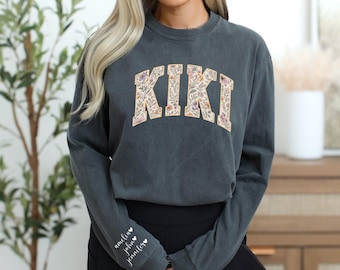 Personalized Kiki Shirt, Floral Kiki Long Sleeves, Kiki Shirt With Grandkids Names on Sleeves, Gift for Kiki, T211